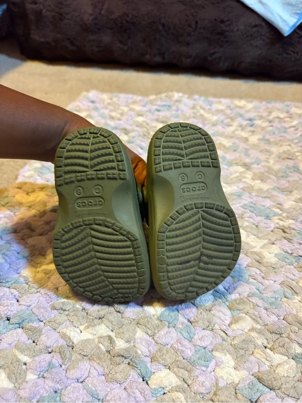 CROCS Kids Olive Green Fleece-Lined Clog
